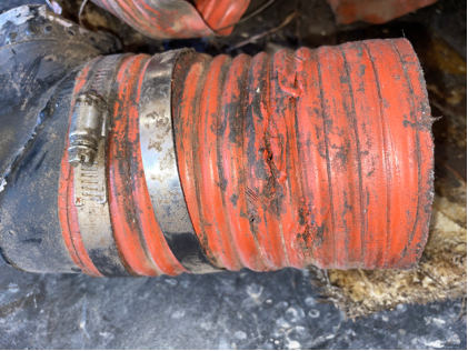 Photograph 13 - Scat duct holes and repairs, from the NTSB investigation of Piper PA-32R-301 accident near Van, Texas, October 17, 2024