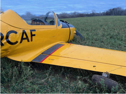 Photograph 2 – Accident Site, from the NTSB investigation of Amateur-built DHC-1 accident near East Troy, Wisconsin, November 6, 2024