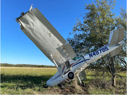 Photograph 1 – Accident Site (Courtey of Federal Aviation Administration), from the NTSB investigation of Cessna 152 accident near Bridgeport, Texas, November 9, 2024