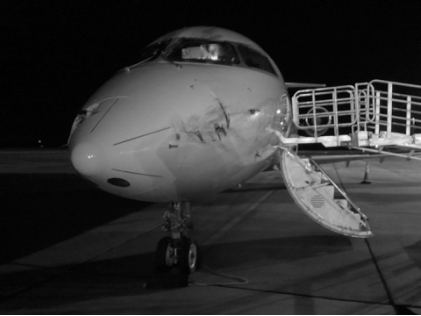 Photograph 2 – Airplane Nose (Operator Photo), from the NTSB investigation of Bombardier INC CL-600-2B19 accident near Stringtown, Mississippi, January 3, 2025