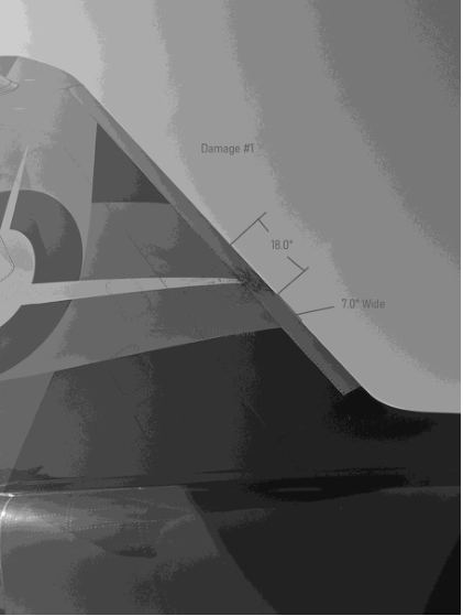 Photograph 6 – Vertical Stabilizer (Operator Photo), from the NTSB investigation of Bombardier INC CL-600-2B19 accident near Stringtown, Mississippi, January 3, 2025