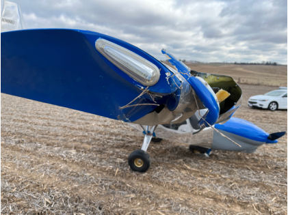 Photograph 3 – Right wing damage, from the NTSB investigation of Amateur-built STOL CH750 accident near Byron, Illinois, January 15, 2025
