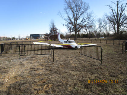 Photograph 1 – Accident site, from the NTSB investigation of Piper PA-24-250 accident near Bentonville, Arkansas, January 16, 2025