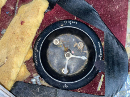 Photograph 4 – Fuel Selector, from the NTSB investigation of Piper PA-24-250 accident near Bentonville, Arkansas, January 16, 2025