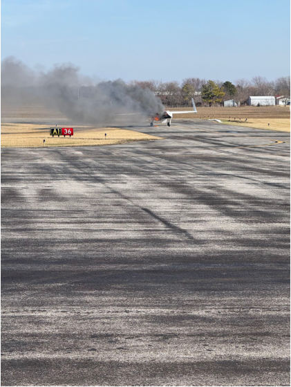 Photograph 1 – Accident airplane on fire, from the NTSB investigation of Amateur-built Long-EZ accident near Sparta, Illinois, February 1, 2025