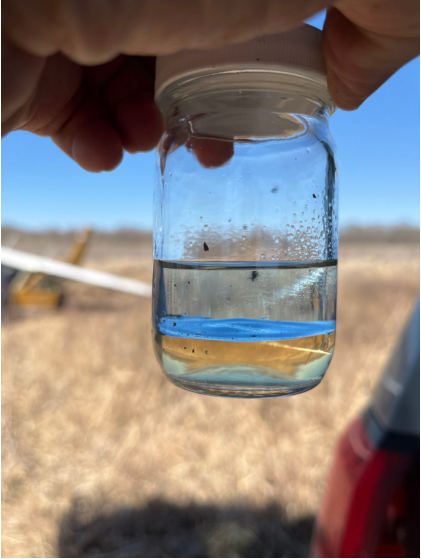 Photograph 3 – Fuel sample from inline strainer, from the NTSB investigation of Cessna 177A accident near Farlinville, Kansas, February 20, 2025