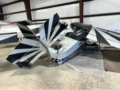 Photograph 1 – Accident airplane in hangar, from the NTSB investigation of Amateur-built SUPERSTOL accident near Paonia, Colorado, March 12, 2025