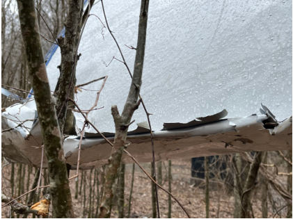 Photograph 2 – Right Wing Damage, from the NTSB investigation of Cessna 150J accident near Greenville, Mississippi, February 18, 2025