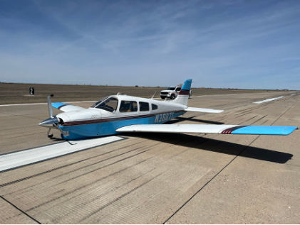 Photograph 1 – Accident airplane on runway, from the NTSB investigation of Piper PA-28R-201T accident near Liberal, Kansas, March 20, 2025