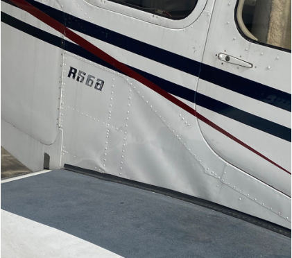 Photograph 1 – Right Side Fuselage, from the NTSB investigation of Beech 95-B55 (T42A) accident near Grenada, Mississippi, March 19, 2025