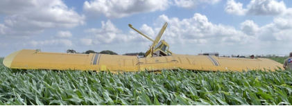 Photograph 1 – Airplane Front View, from the NTSB investigation of Grumman G164 accident near Louise, Texas, April 18, 2025