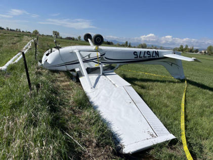 Photograph 2 – Airplane at the Accident Site (FAA Photo), from the NTSB investigation of Cessna 172N accident near Longmont, Colorado, May 4, 2025