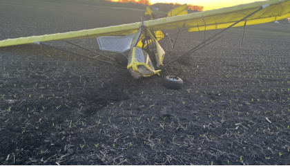 Photograph 1 – Airplane at Accident Site, Front, from the NTSB investigation of Golden Circle Air T-Bird accident near Dallas Center, Iowa, May 5, 2025