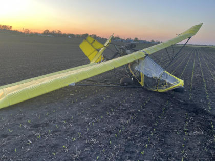 Photograph 2 – Airplane at Accident Site, Front/Right, from the NTSB investigation of Golden Circle Air T-Bird accident near Dallas Center, Iowa, May 5, 2025