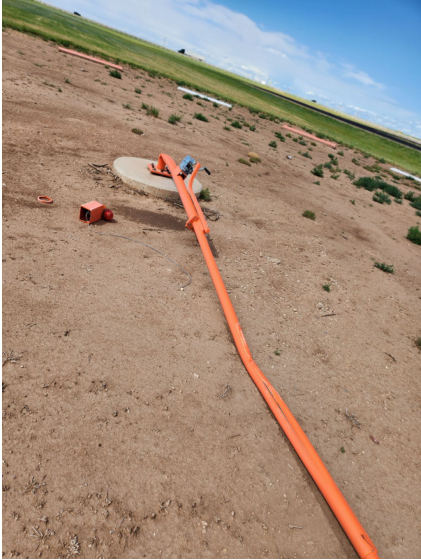Photograph 1 – View of the wind cone that was impacted by the airplane, from the NTSB investigation of Piper PA-18 accident near Vega, Texas, May 26, 2025