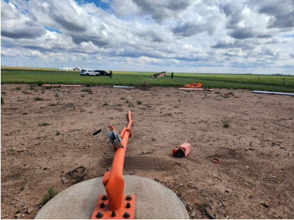 Photograph 2 – View of the wind cone that was impacted by the airplane, from the NTSB investigation of Piper PA-18 accident near Vega, Texas, May 26, 2025