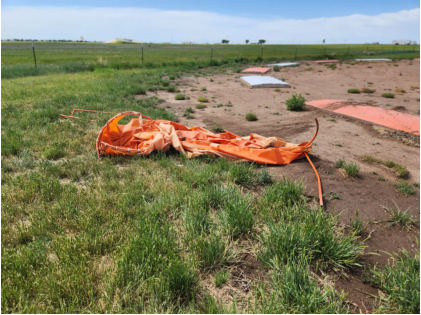 Photograph 3 – View of the wind cone that was impacted by the airplane, from the NTSB investigation of Piper PA-18 accident near Vega, Texas, May 26, 2025