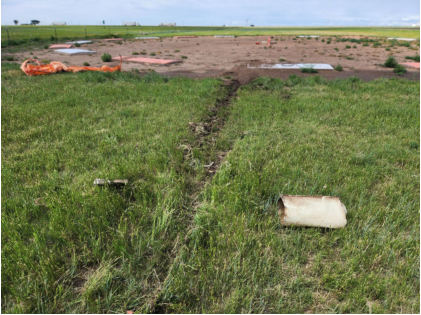 Photograph 4 – View of the wind cone that was impacted by the airplane at the segmented circle, from the NTSB investigation of Piper PA-18 accident near Vega, Texas, May 26, 2025