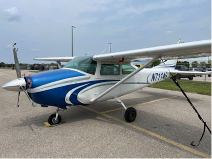 Photograph 1 – Overall view of the airplane, from the NTSB investigation of Cessna 182 accident near Charlevoix, Michigan, June 2, 2025