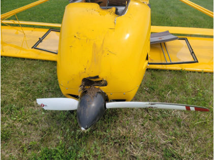 Photograph 3 – N755SD propeller & lower engine cowling, from the NTSB investigation of Amateur-built KITFOX CLASSIC IV accident near Waupaca, Wisconsin, June 5, 2025