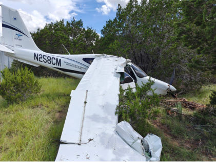 Photograph 1 – Side view of airplane, from the NTSB investigation of Tecnam P2010 accident near Temple, Texas, June 26, 2025