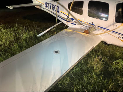 Photograph 2 – Right wing damage, from the NTSB investigation of Cirrus Design CORP SR22 accident near Granbury, Texas, August 24, 2025