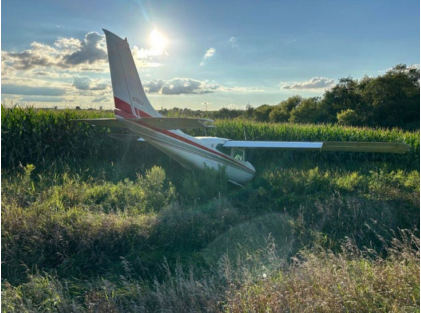 Photograph 1 – Accident Airplane, from the NTSB investigation of Cessna 210 accident near Markesan, Wisconsin, August 21, 2025