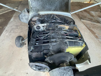 Photograph 4 – Engine (FAA photo), from the NTSB investigation of Amateur-built GlaStar accident near Hearne, Texas, August 28, 2025