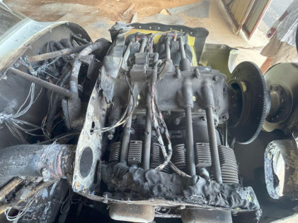 Photograph 5 – Engine (FAA photo), from the NTSB investigation of Amateur-built GlaStar accident near Hearne, Texas, August 28, 2025