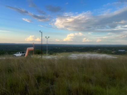 Photograph 7 – View from the private heliport looking to the north, from the NTSB investigation of Sikorsky Aircraft CORP S-76 accident near Round Mountain, Texas, September 1, 2025