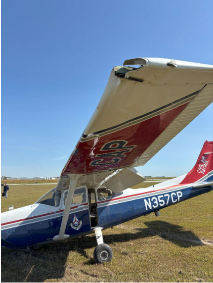 Photograph 4 – Left Wing Damage, from the NTSB investigation of Cessna 182T accident near Seymour, Indiana, September 9, 2025