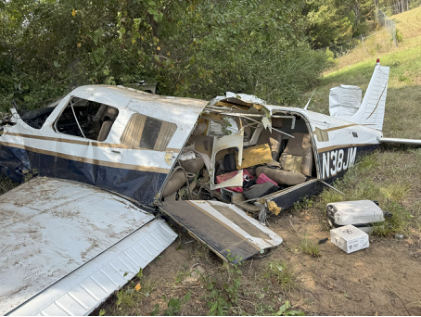 Photograph 1 – Airplane wreckage, from the NTSB investigation of Piper PA-32R-301 accident near Oxford, Mississippi, September 18, 2025