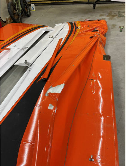 Photograph 5 – View of the right wing and the right wing strut, from the NTSB investigation of Amateur-built CCK-2000 accident near Thompsonville, Michigan, September 7, 2025