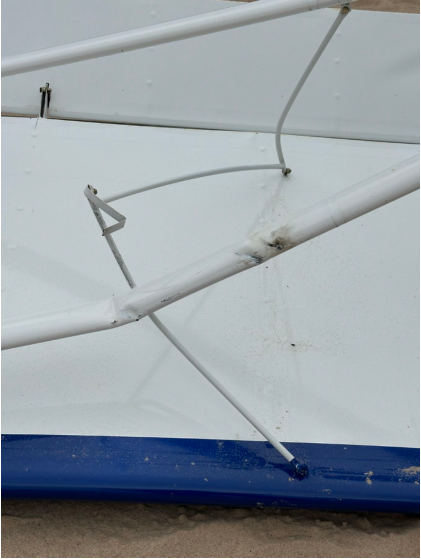 Photograph 4 – Bent wing strut, from the NTSB investigation of Amateur-built Highlander accident near Brazos, Texas, November 27, 2025