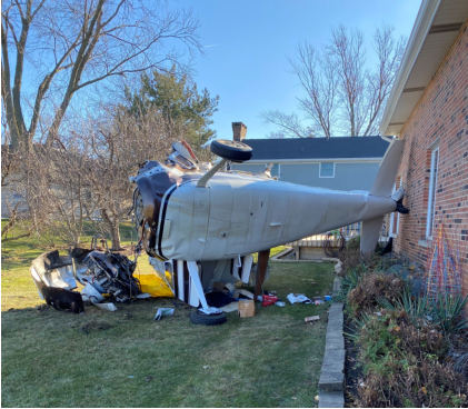 Photograph 1 – Accident site, from the NTSB investigation of Cessna 195 accident near Downers Grove, Illinois, November 28, 2025