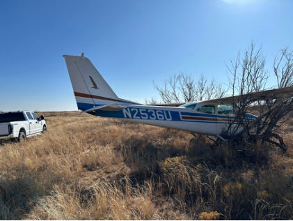 Picture 1 Airplane at Rest in Brush, from the NTSB investigation of Cessna 172D accident near Post, Texas, December 19, 2025