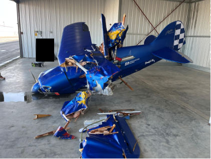 Photograph 2 – Aircraft in hangar at examination time, from the NTSB investigation of Pitts S1S accident near Carbondale, Illinois, December 31, 2025