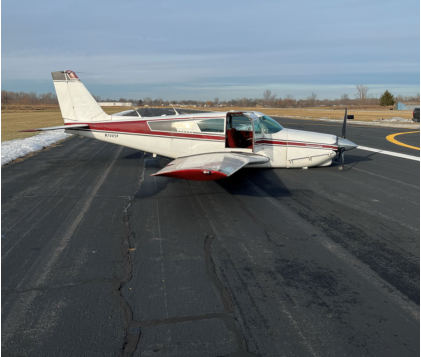 Photograph 1 – Accident airplane on runway, from the NTSB investigation of Piper PA24 accident near Bay City, Michigan, January 8, 2026