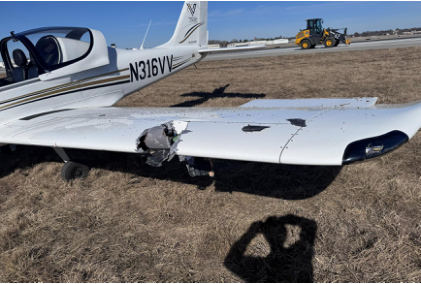 Photograph 3 – Left wing damage, from the NTSB investigation of Costruzioni Aeronautiche Tecna P-MENTOR accident near Des Moines, Iowa, February 11, 2026