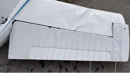 Photograph 2 – Damage to right horizontal stabilizer and elevator, from the NTSB investigation of Cessna 182 accident near Golden, Missouri, February 21, 2026