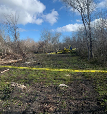 Photograph 1 – Overall view of the accident site, from the NTSB investigation of Air Tractor INC AT-502 accident near Larose, Louisiana, March 1, 2026