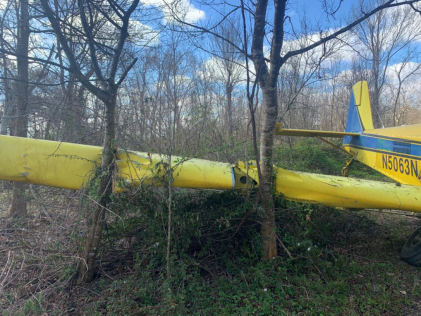 Photograph 6 – View of the right wing at the accident site, from the NTSB investigation of Air Tractor INC AT-502 accident near Larose, Louisiana, March 1, 2026