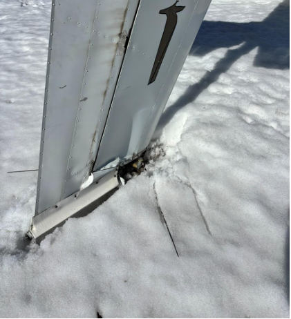 Photograph 3 – Airplane Vertical Stabilizer, from the NTSB investigation of Cessna 172M accident near Solon Springs, Wisconsin, March 9, 2026