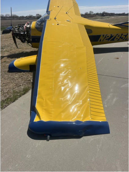 Photograph 2 – Left wing damage, from the NTSB investigation of Cessna 180K accident near Beloit, Kansas, March 27, 2026