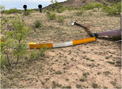 Photograph 4 – View of the main rotor system at the accident site, from the NTSB investigation of Robinson Helicopter Company R44 accident near Mount Blanco, Texas, April 17, 2026