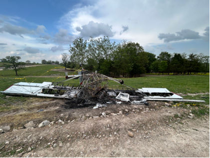 Photograph 2 – Airplane inverted and burned, from the NTSB investigation of Just Aircraft JA-30 accident near Hartville, Missouri, April 26, 2026