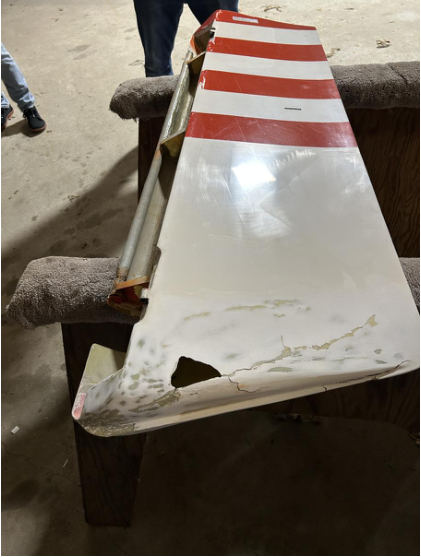 Photograph 2 – Accident glider rudder damage, from the NTSB investigation of Burkhart Grob Flugzeugbau G103 TWIN ASTIR accident near Gregory, Michigan, June 3, 2026