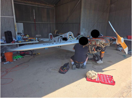 Photograph 1 – View of the airplane during the assembly work inside of the hangar, from the NTSB investigation of Cassutt IIIM accident near Odessa, Texas, July 5, 2026