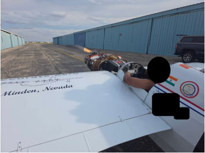Photograph 2 – View of the airplane during the engine run up in front of the hangar, from the NTSB investigation of Cassutt IIIM accident near Odessa, Texas, July 5, 2026