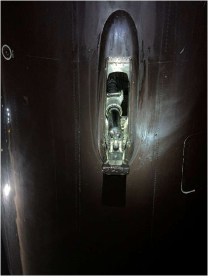 Photograph 2 – Tail skid., from the NTSB investigation of Boeing 767 accident near San Bernardino, California, January 10, 2025